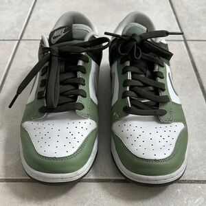 Nike Men’s Dunk Low-Top Sneakers in White & Olive Green